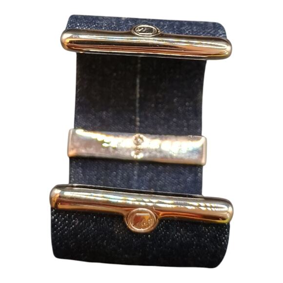 Swarovski Blue And Silver Toned Crystal Bar Stylish Blue Denim Cuff Bracelet - Picture 11 of 14